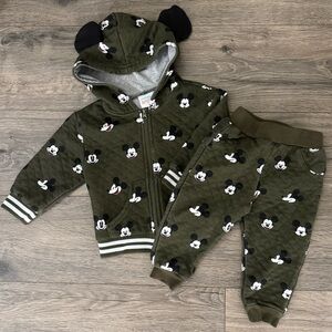 Disney Baby Olive Green Mickey Mouse Ears Zip Up Jacket Set